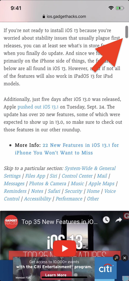 Cách cuộn trang web thần tốc trên iOS 13