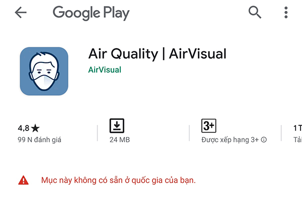 Ứng dụng đo chất lượng không khí AirVisual bị chặn ở Việt Nam