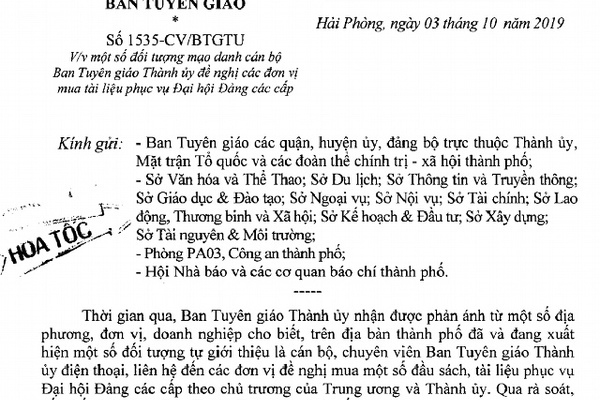 Nhiều cơ quan ở Hải Phòng bị lừa mua tài liệu rởm