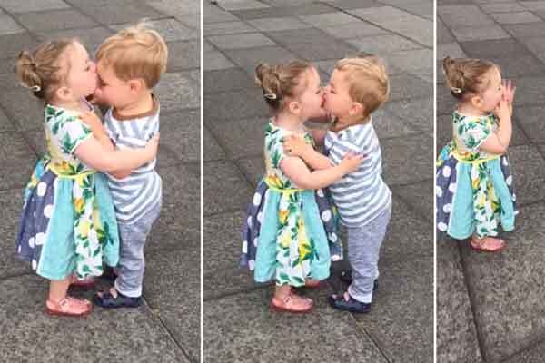 Khoảnh khắc vô cùng đáng yêu của cặp đôi nhí sau một nụ hôn