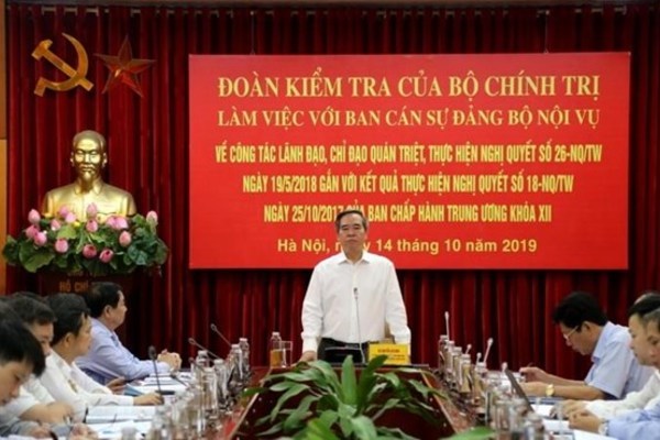 Đoàn kiểm tra của Bộ Chính trị làm việc với Ban Cán sự Đảng Bộ Nội vụ