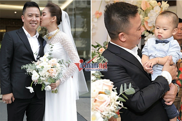 Chồng bế con trai 1 tuổi trong lễ ăn hỏi với Giang Hồng Ngọc