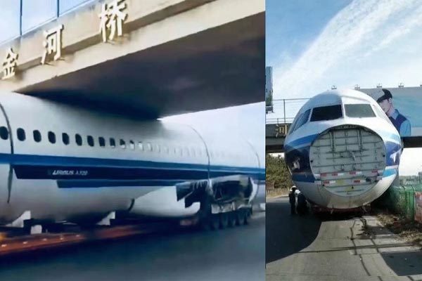 Máy bay mắc kẹt dưới gầm cầu