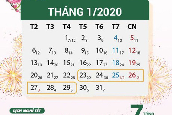 Tết Nguyên đán Canh Tý 2020 chính thức được nghỉ 7 ngày