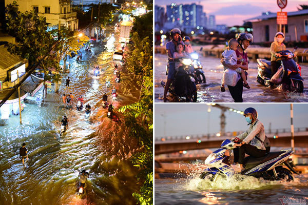 Nước từ cống trào lên khắp nơi, triều cường Sài Gòn lại đạt đỉnh