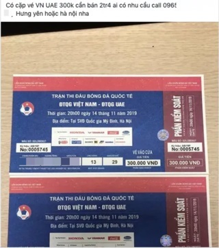 Tickets for Vietnam-UAE match at World Cup qualifier go through the roof