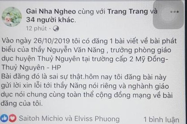 Phạt 5 triệu đồng vì bịa đặt lời trưởng phòng giáo dục trên  Facebook