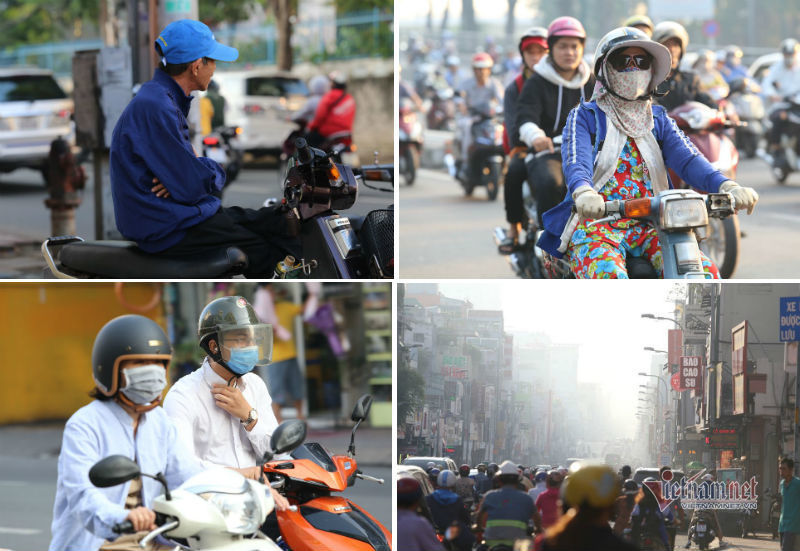 Co ro đi làm ngày Sài Gòn se lạnh, mờ ảo sương mù