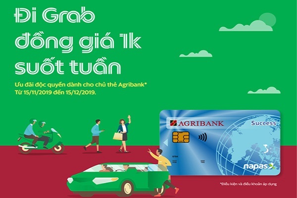 Đi Grab 1k suốt tuần nhờ thẻ Agribank