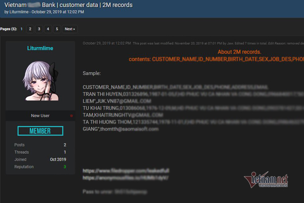 2 triệu dữ liệu ngân hàng của người Việt Nam bị công khai trên mạng?