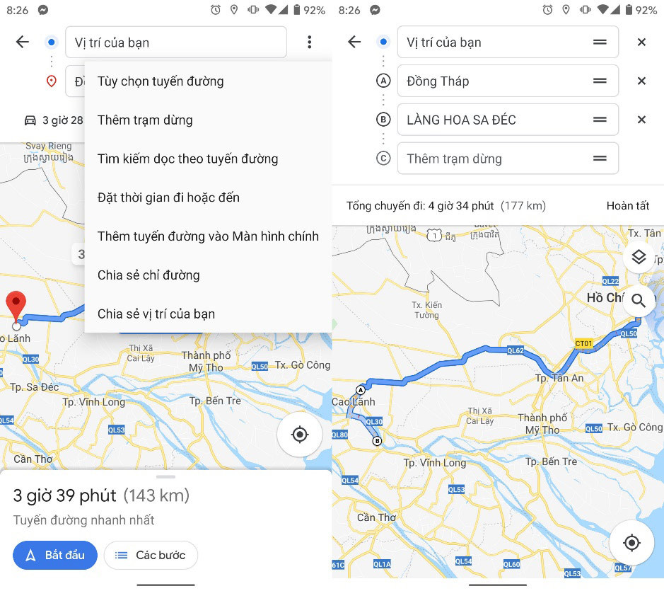 Cách thêm nhiều điểm dừng vào một chuyến đi trên google maps
