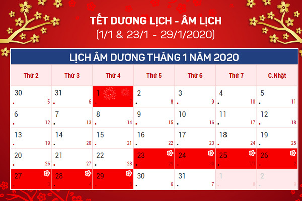 14 ngày nghỉ lễ, Tết năm 2020