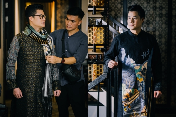 Quang Dũng mặc áo dài thổ cẩm vùng cao