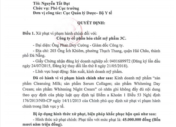 Phạt công ty dược 45 triệu đồng vì không ghi nhãn mỹ phẩm đầy đủ