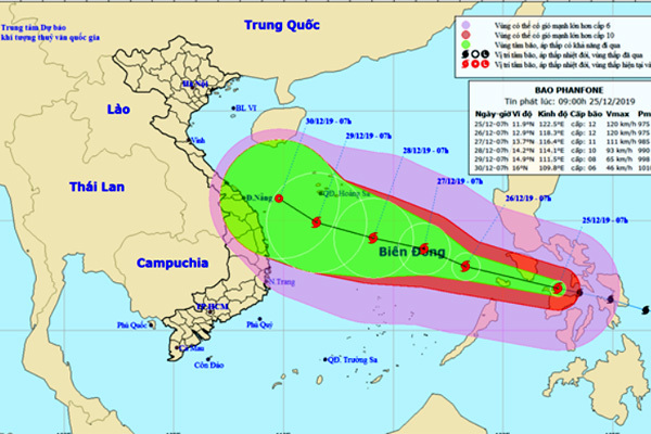 Bão Phanfone giật cấp 14 thẳng tiến Biển Đông