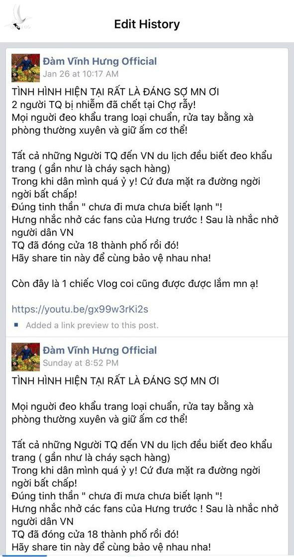 Cát Phượng, Đàm Vĩnh Hưng đưa thông tin sai lệch về virus corona