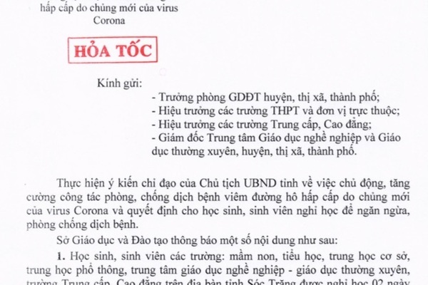 Các tỉnh bắt đầu cho nghỉ học để phòng virus corona