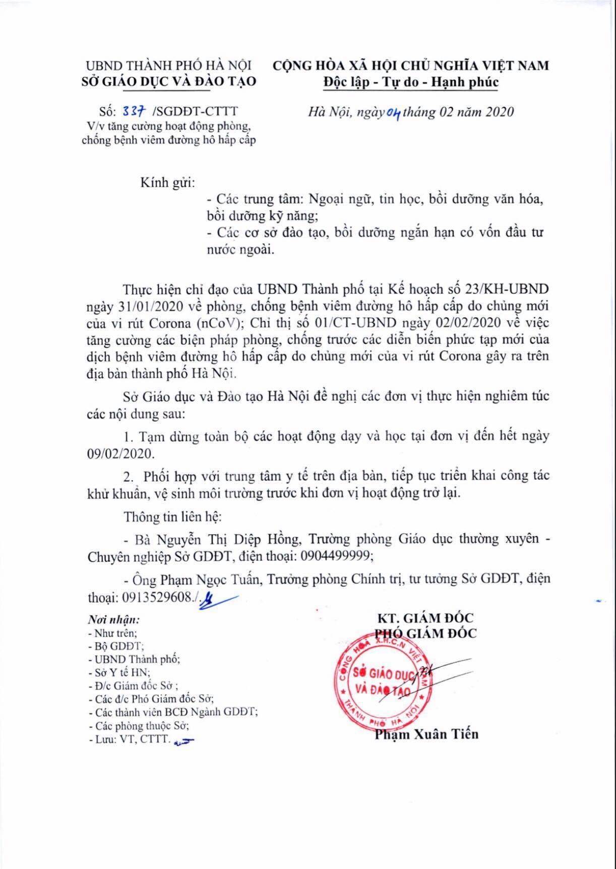 Trung tâm ngoại ngữ, ngoại khoá...Hà Nội tạm dừng dạy học 1 tuần