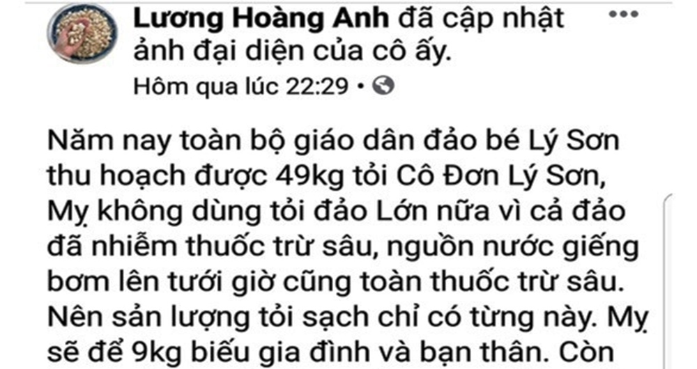 Loan tin tỏi Lý Sơn nhiễm thuốc trừ sâu: Đề nghị Bộ Công an xác minh chủ Facebook