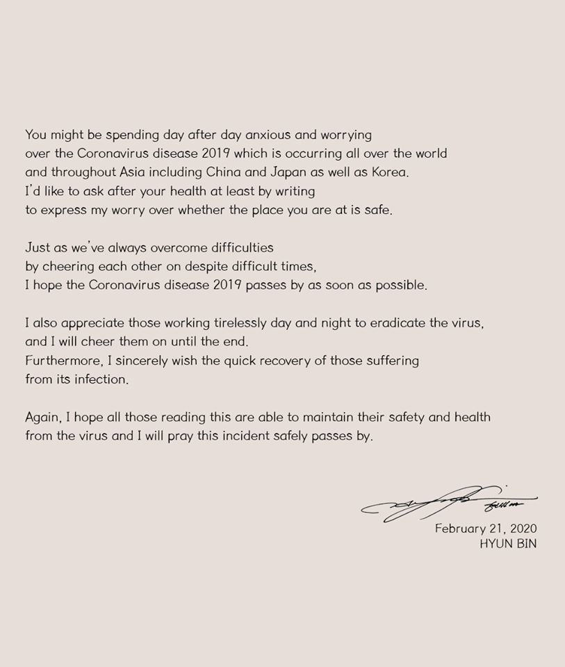Hyun Bin viết thư cho người hâm mộ bằng 4 thứ tiếng