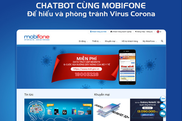 Chatbot cùng MobiFone để phòng tránh virus Corona