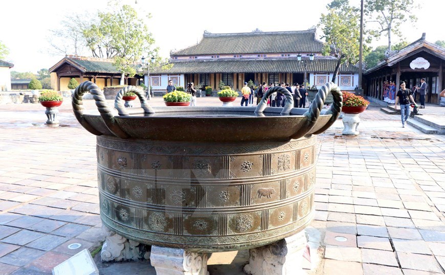 Nguyen-dynasty bronze cauldrons in Hue Imperial Citadel