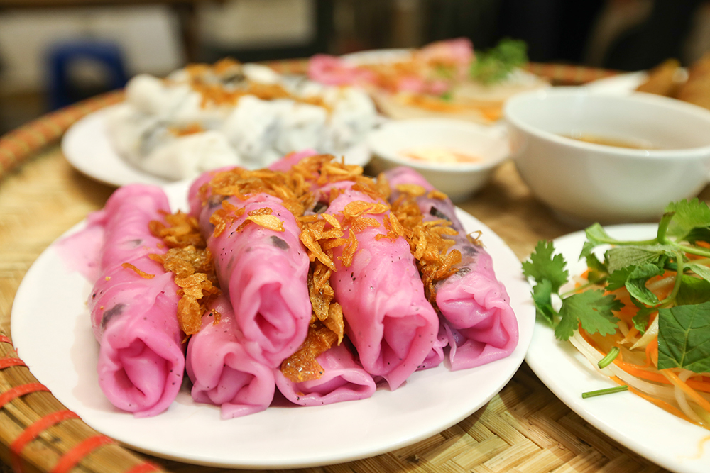 Thanh Tri steamed roll rice pancakes made from red dragon fruit