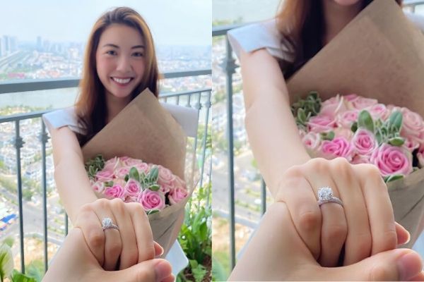 Á hậu Thúy Vân khoe nhẫn kim cương bạn trai cầu hôn đúng 8/3