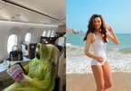 Thanh Hằng diện bikini, Quế Vân trùm áo mưa kín mít trên máy bay