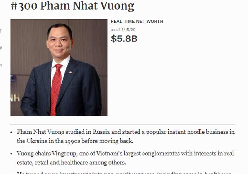 Xếp hạng tỷ phú Việt, biến động giữa nỗi lo lan rộng toàn cầu