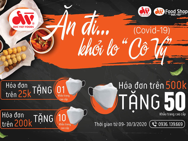 ‘Sốt xình xịch’ quà tặng 50 khẩu trang cao cấp/đơn hàng Đức Việt Food