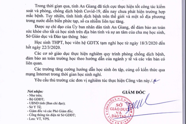 An Giang bất ngờ cho học sinh THPT nghỉ học