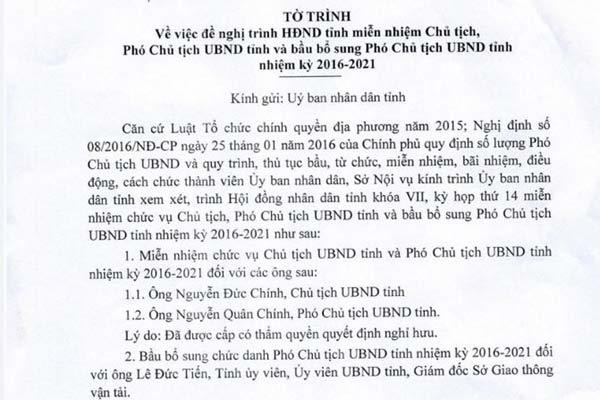 Đề nghị miễn nhiệm chức vụ Chủ tịch, Phó chủ tịch tỉnh Quảng Trị