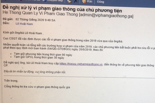 Tội phạm công nghệ cao dụ người dân nộp phạt vi phạm giao thông