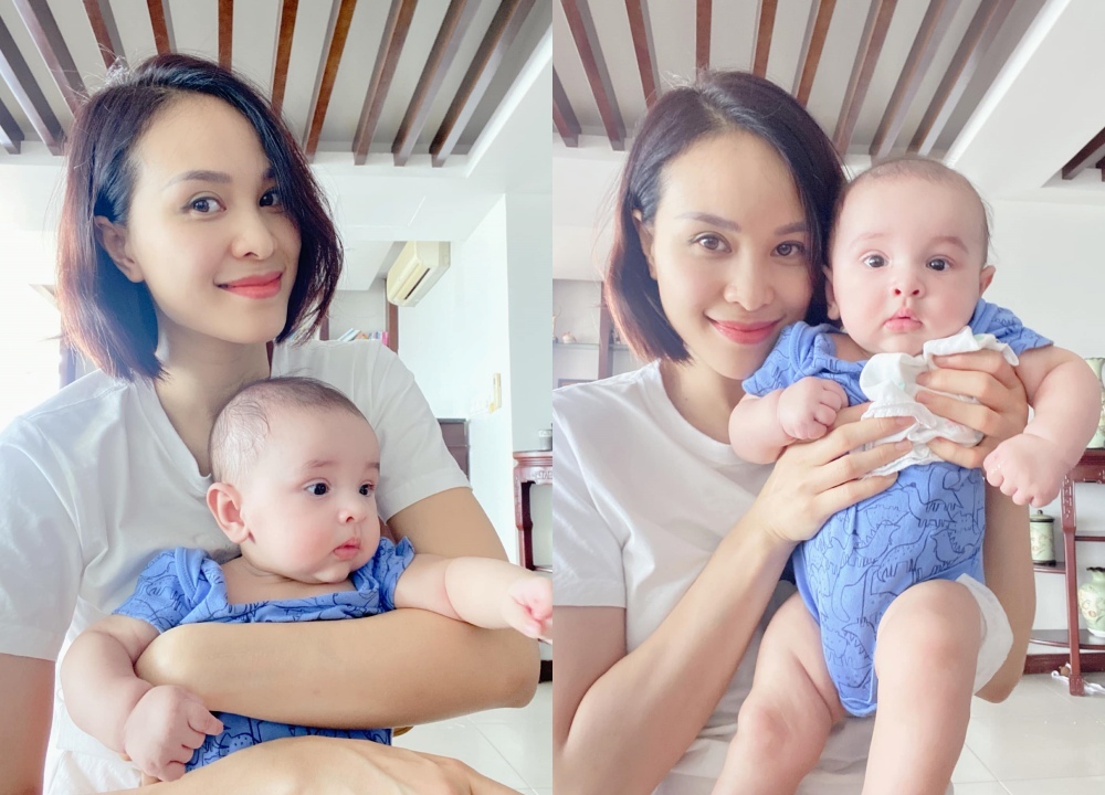 Hồ Ngọc Hà nằm ngắm Kim Lý dạy Subeo học bài