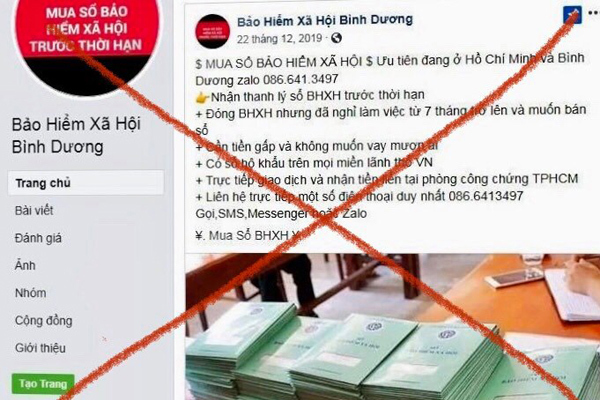 Tài khoản Facebook mạo danh BHXH thu mua sổ bảo hiểm