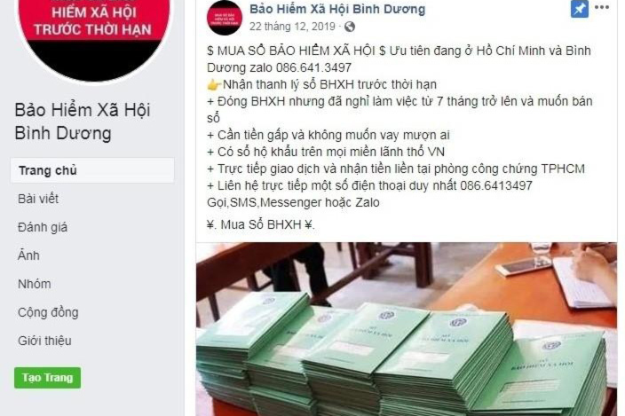 Lợi dụng cao điểm dịch, lên mạng rao mua sổ BHXH của người lao động