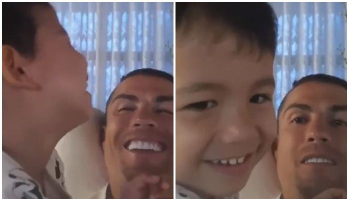 Ronaldo pha trò khiến con trai cười nắc nẻ