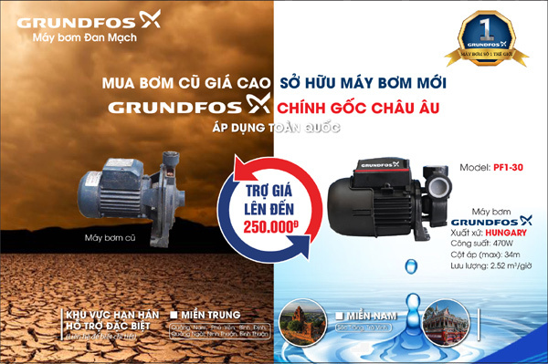 Mua bơm cũ giá cao - Sở hữu máy bơm mới Grundfos