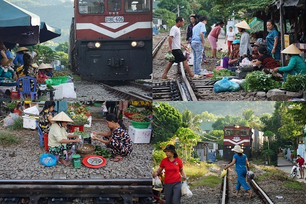 Họp chợ sát đường ray, tàu hú còi cách vài chục mét mới nháo nhào chạy