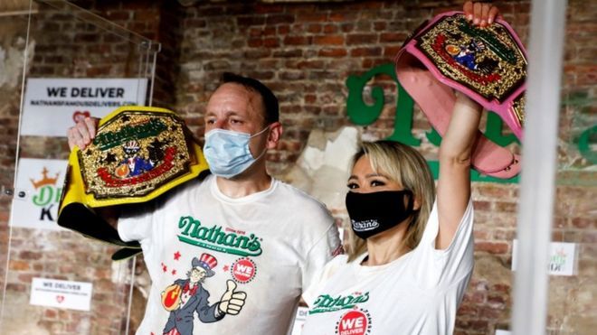 Coronavirus: Records broken at socially distanced hot dog contest