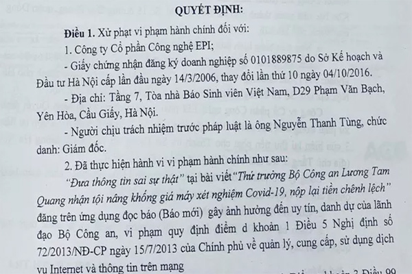 Bị phạt 25 triệu đồng vì đưa tin sai sự thật về Thứ trưởng Công an