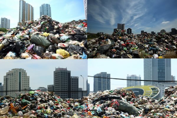 'Núi' rác ngồn ngộn án ngữ trong khu đô thị bốc mùi dưới nắng 40 độ