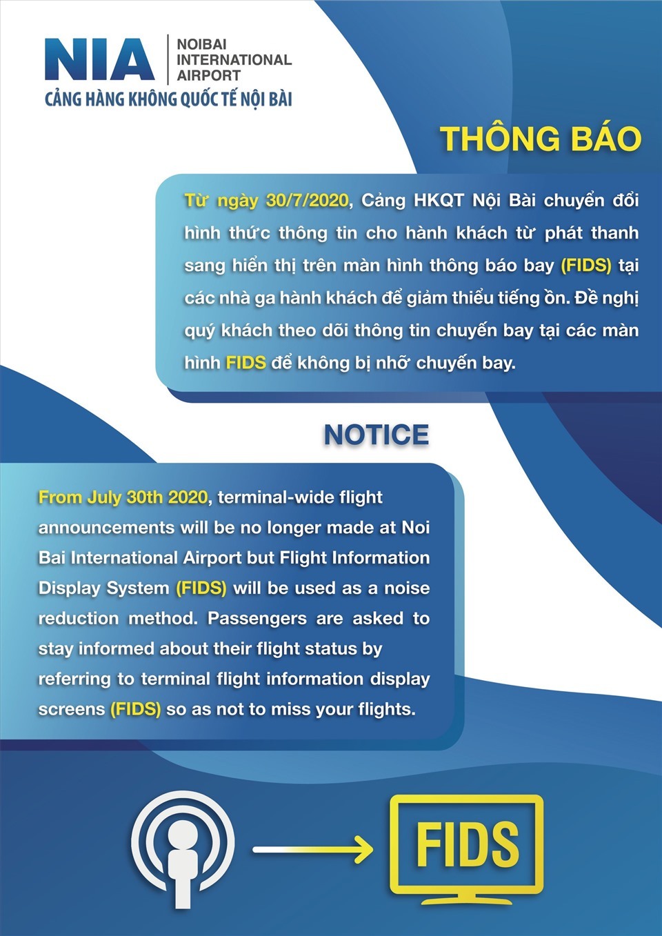 Hanoi airport to stop public announcements to reduce noise