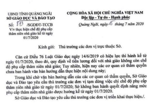 Tạm dừng phụ cấp thâm niên nhà giáo là đúng luật?
