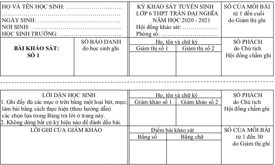 Đề thi và đáp án vào lớp 6 trường Chuyên Trần Đại Nghĩa