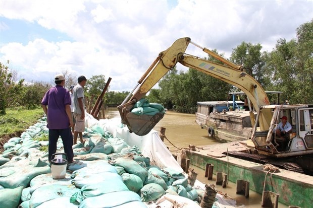 Ben Tre province repairs eroded riverbank section