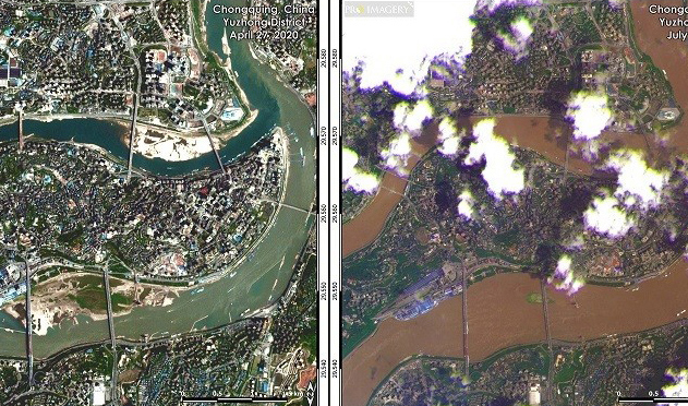 Ảnh vệ tinh cho thấy mức độ tàn phá khủng khiếp do lũ lụt tại Trung Quốc