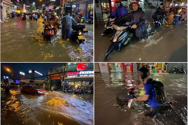 Mưa lớn, người Sài Gòn lại vượt dòng nước xiết về nhà