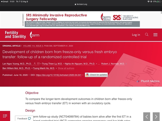 Study on development of children born in vitro by 'freeze-only' method published in international journal